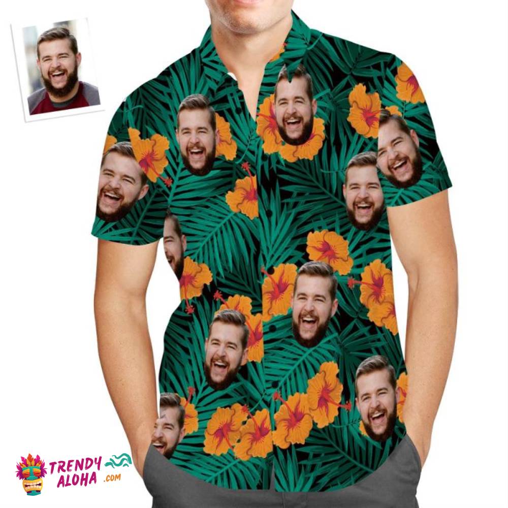 Custom Face Trendy Aloha Hawaiian Shirt Hibiscus Flower Funny Beach Shirt Gift For Men