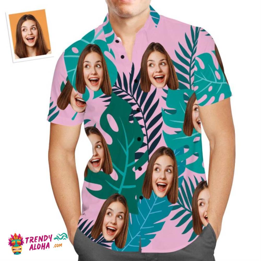 Custom Face Trendy Aloha Hawaiian Shirt Palm Tree Shirts Tropical Beach Shirts For Men