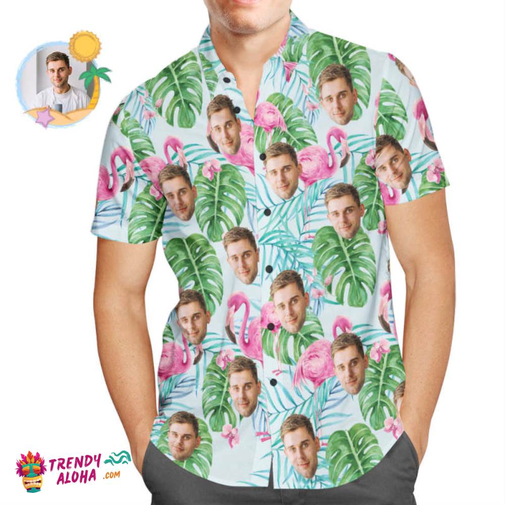 Custom Face Trendy Aloha Hawaiian Shirt Pink Flamingo Vacation Party Gift For Boyfriend Custom Face Trendy Aloha Hawaiian Shirt Pink Flamingo Vacation Party Gift For Boyfriend