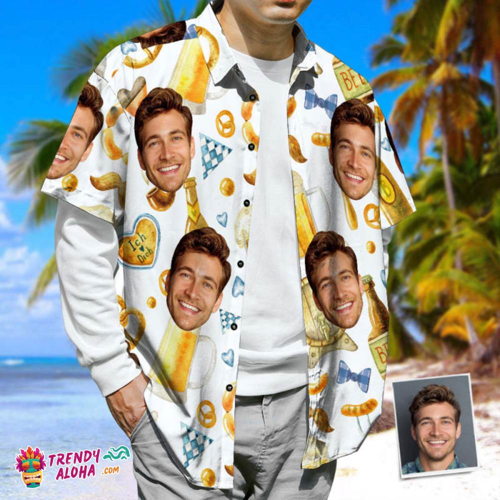 Custom Face Trendy Aloha Hawaiian Shirt Snacks & Beer Casual Tropical Summer Beach Shirt
