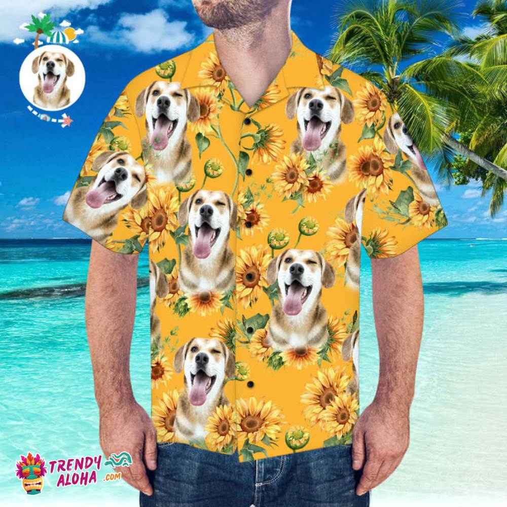Custom Face Trendy Aloha Hawaiian Shirt Sunflower Pattern Trendy Aloha Hawaiian Shirt For Beach Party