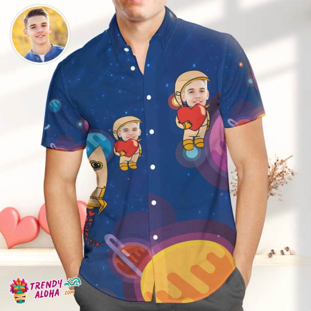 Custom Face Trendy Aloha Hawaiian Shirts, Astronaut With Heart Shirts, Best Gift For Lovers