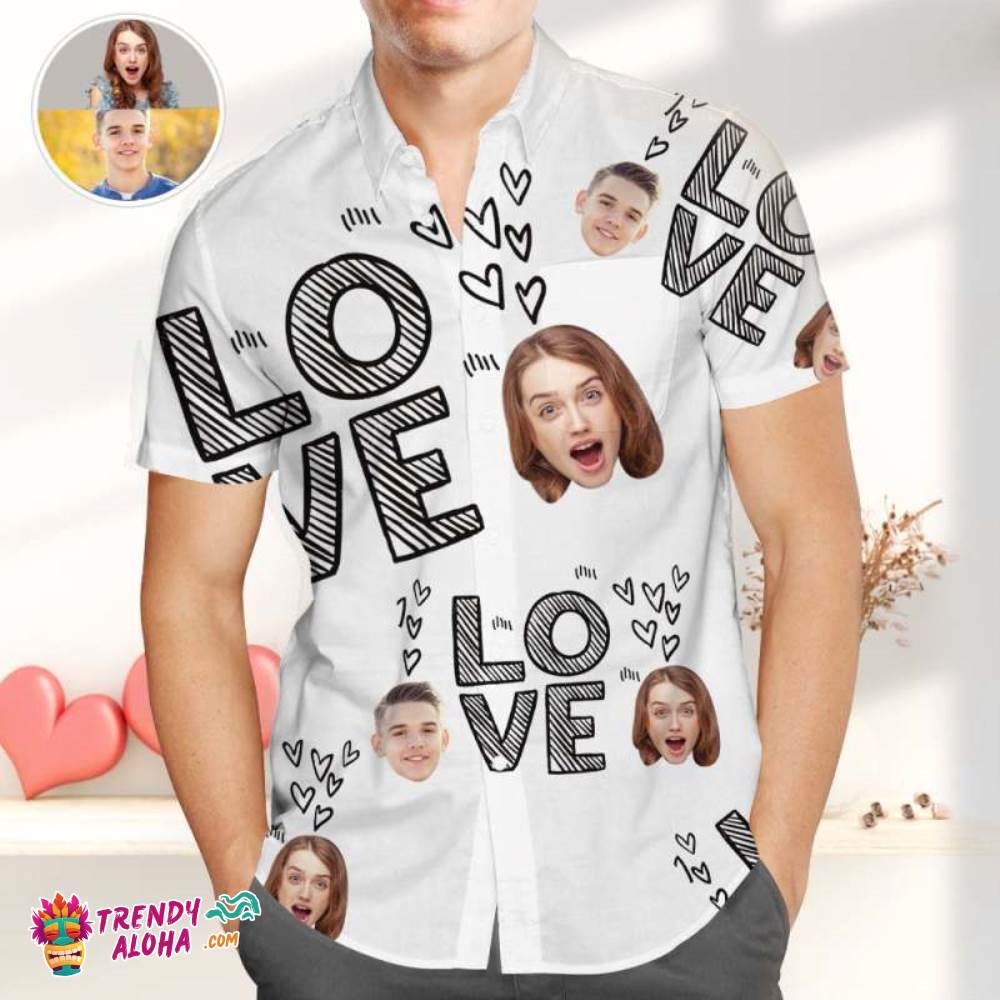 Custom Face Trendy Aloha Hawaiian Shirts, Short-Sleeve Regular Fit Shirts With Love, Valentines Gift For Boyfriends