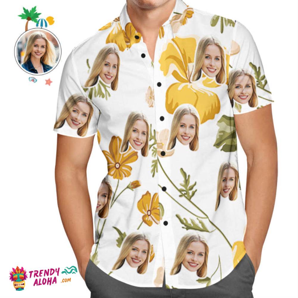 Custom Face Trendy Aloha Hawaiian Shirts Tropical Beach Shirt Fashion Floral Shirt Gift For Men