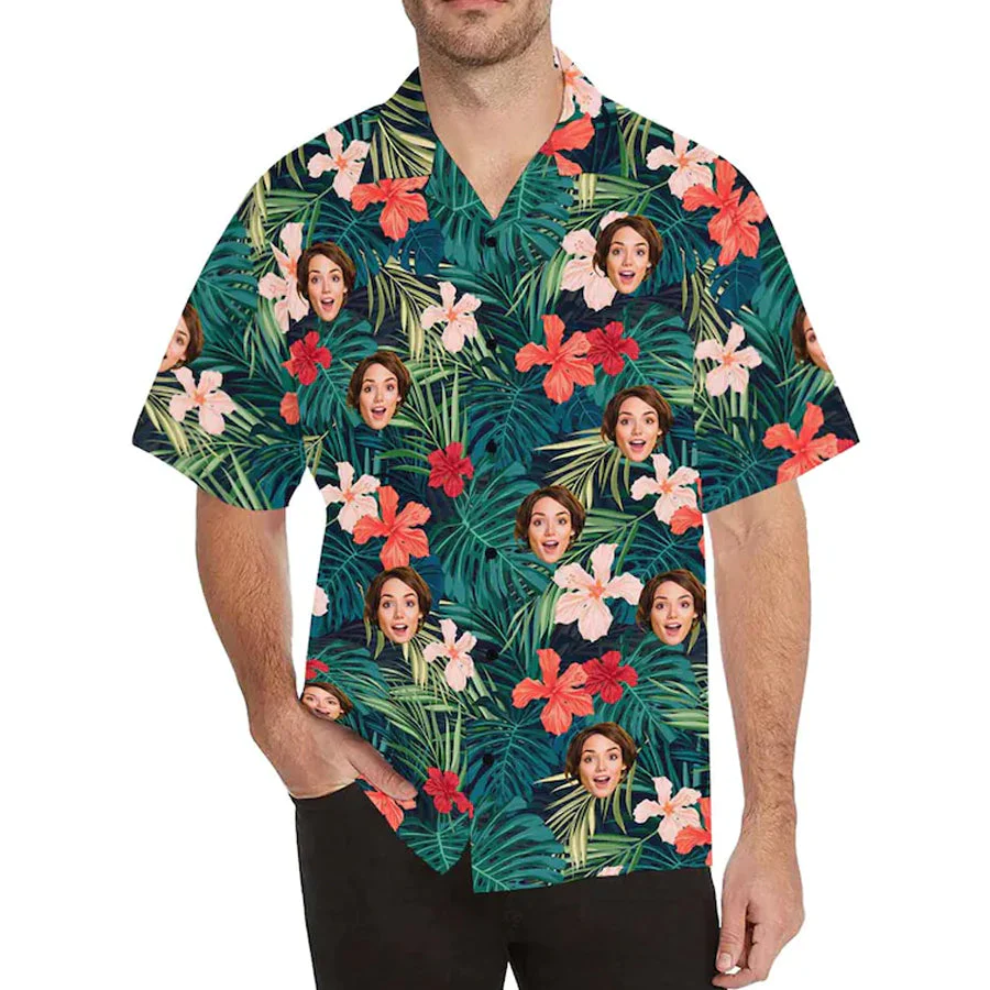 Custom Face Trendy Hawaiian Shirt For Boyfriend Or Husband, Floral Trendy Hawaiian Shirt For Men