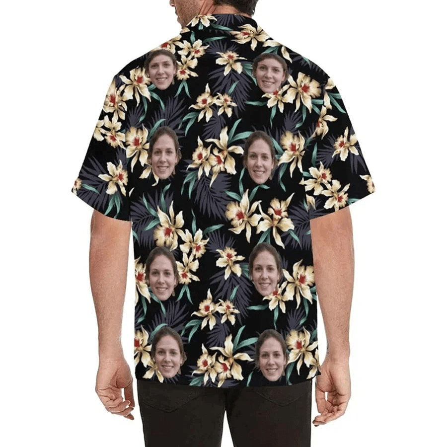 Custom Face Trendy Hawaiian Shirt For Boyfriend Or Husband, Personalized Photo Lily Flower Trendy Hawaiian Shirt
