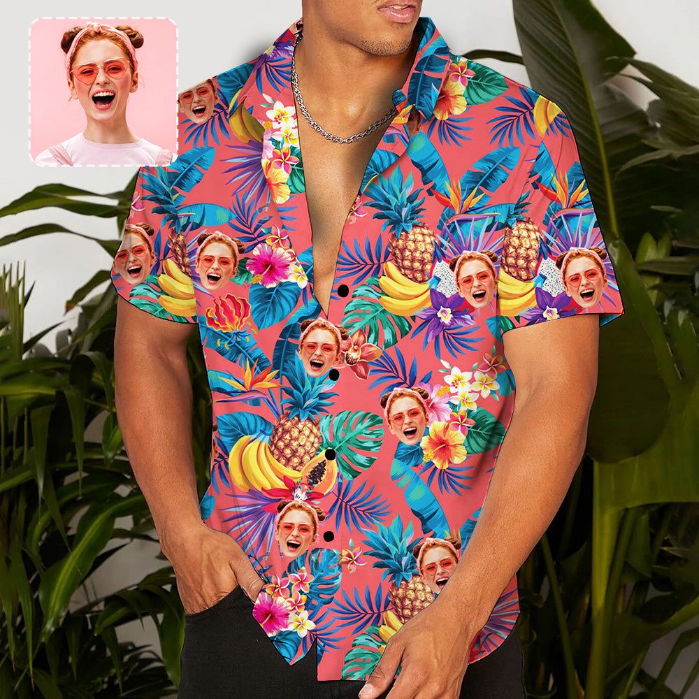 Custom Face Tropical Fruit Trendy Hawaiian Shirt Personalized Beachwear