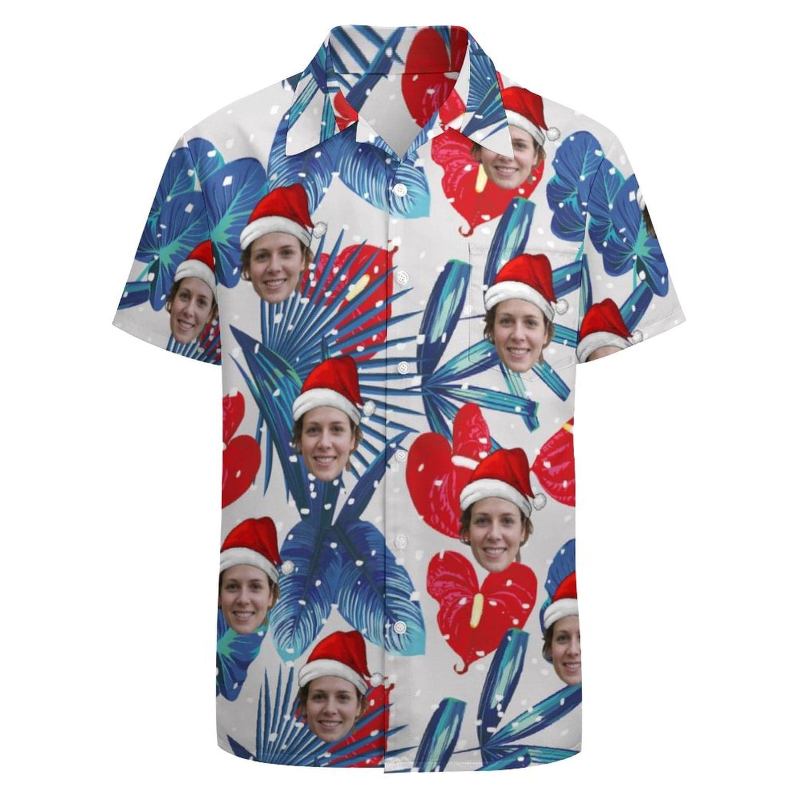 Custom Face Tropical Leaves Snowflake Shirt Men Front Pocket Beach Shortsleeve Pocket Hawaiian Shirt Custom Face Tropical Leaves Snowflake Shirt Men Front Pocket Beach Shortsleeve Pocket Hawaiian Shirt