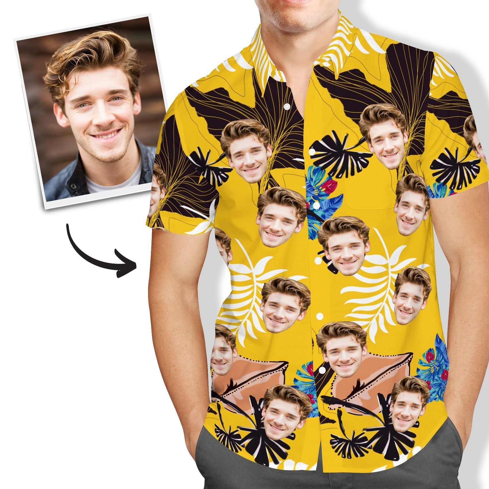 Custom Face Yellow Hawaiian Shirt Mens All Over Print Custom Face Yellow Hawaiian Shirt Mens All Over Print