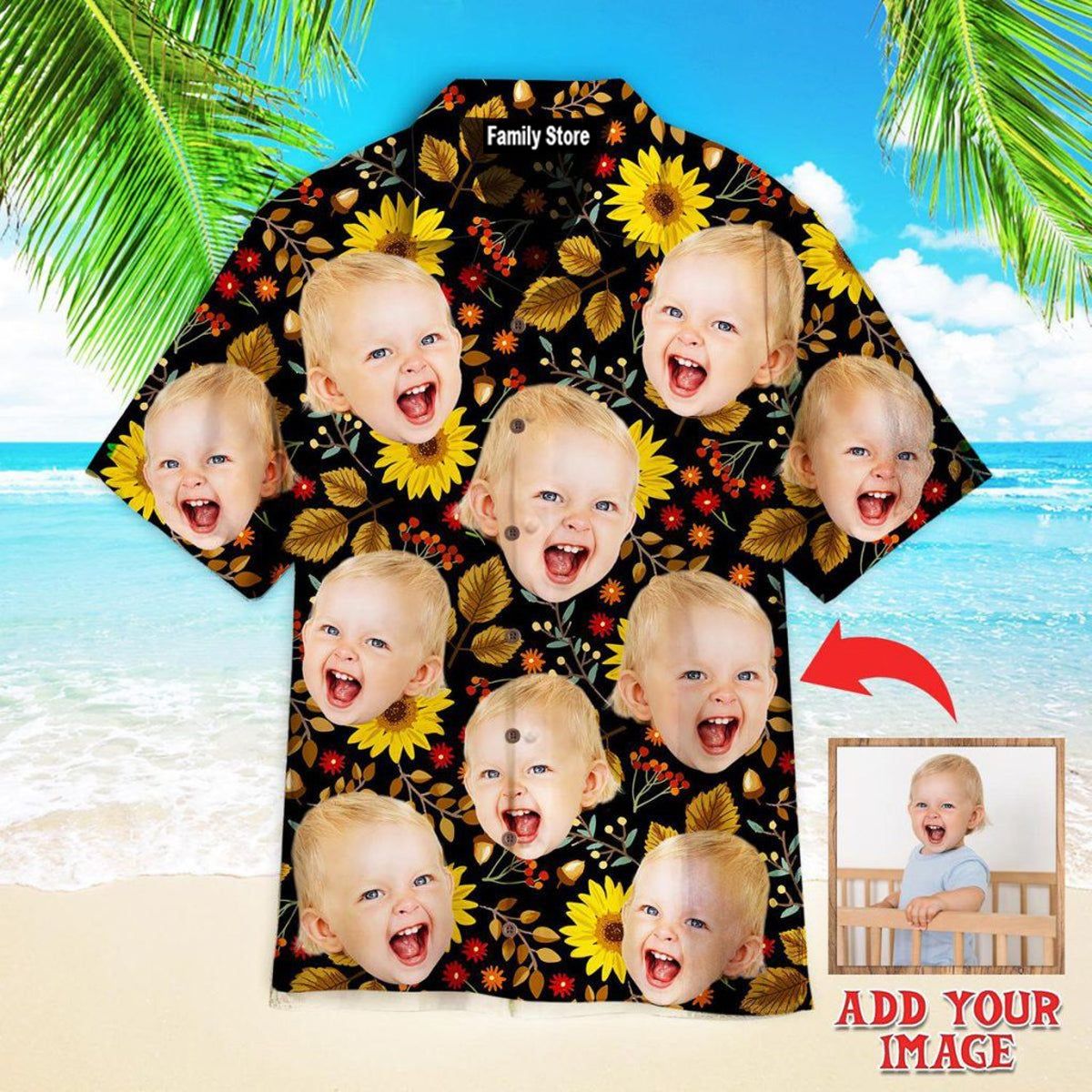 Custom Funny Face Autumn Sunflowers Thanksgiving Custom Hawaiian Shirt
