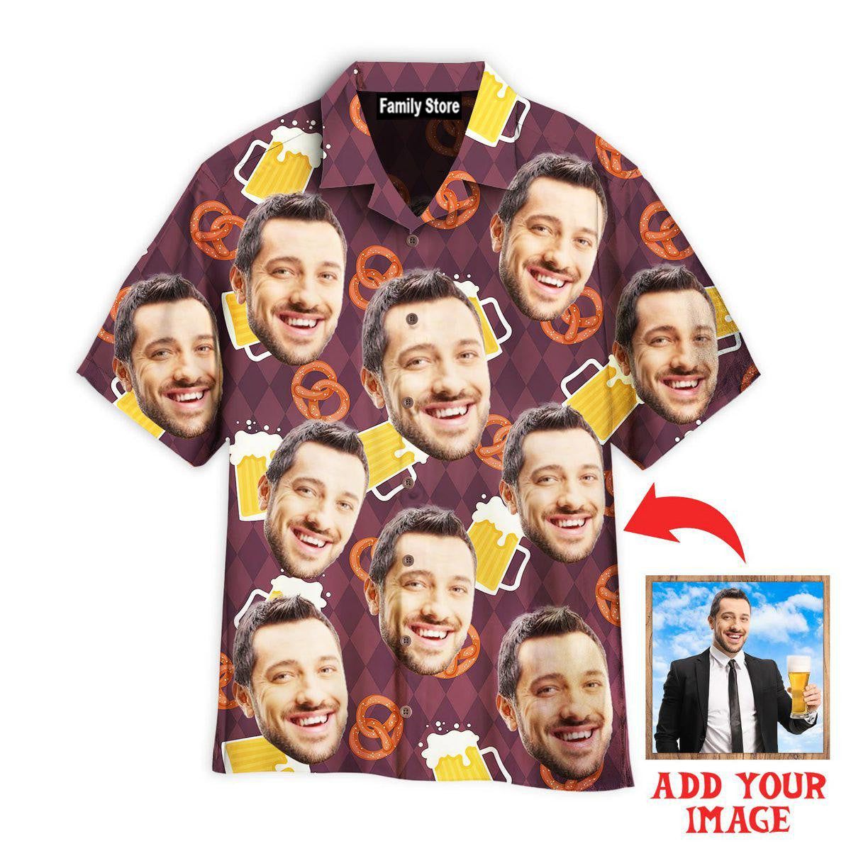 Custom Funny Face On German Beer And Pretzels Custom Hawaiian Shirt Custom Funny Face On German Beer And Pretzels Custom Hawaiian Shirt
