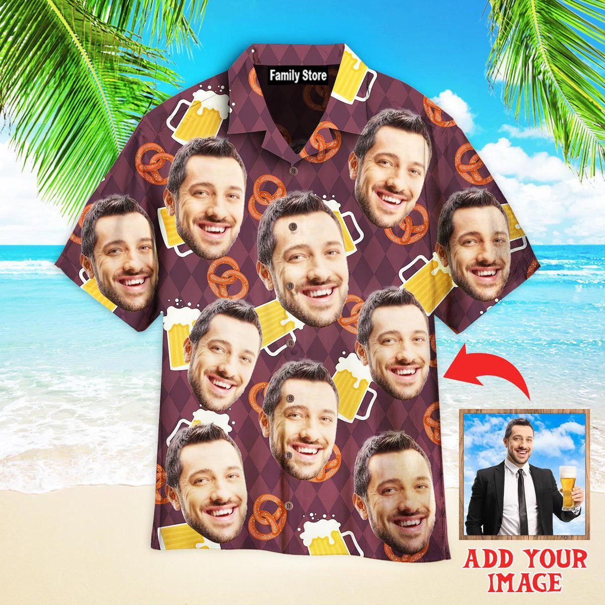 Custom Funny Face On German Beer And Pretzels Custom Hawaiian Shirt