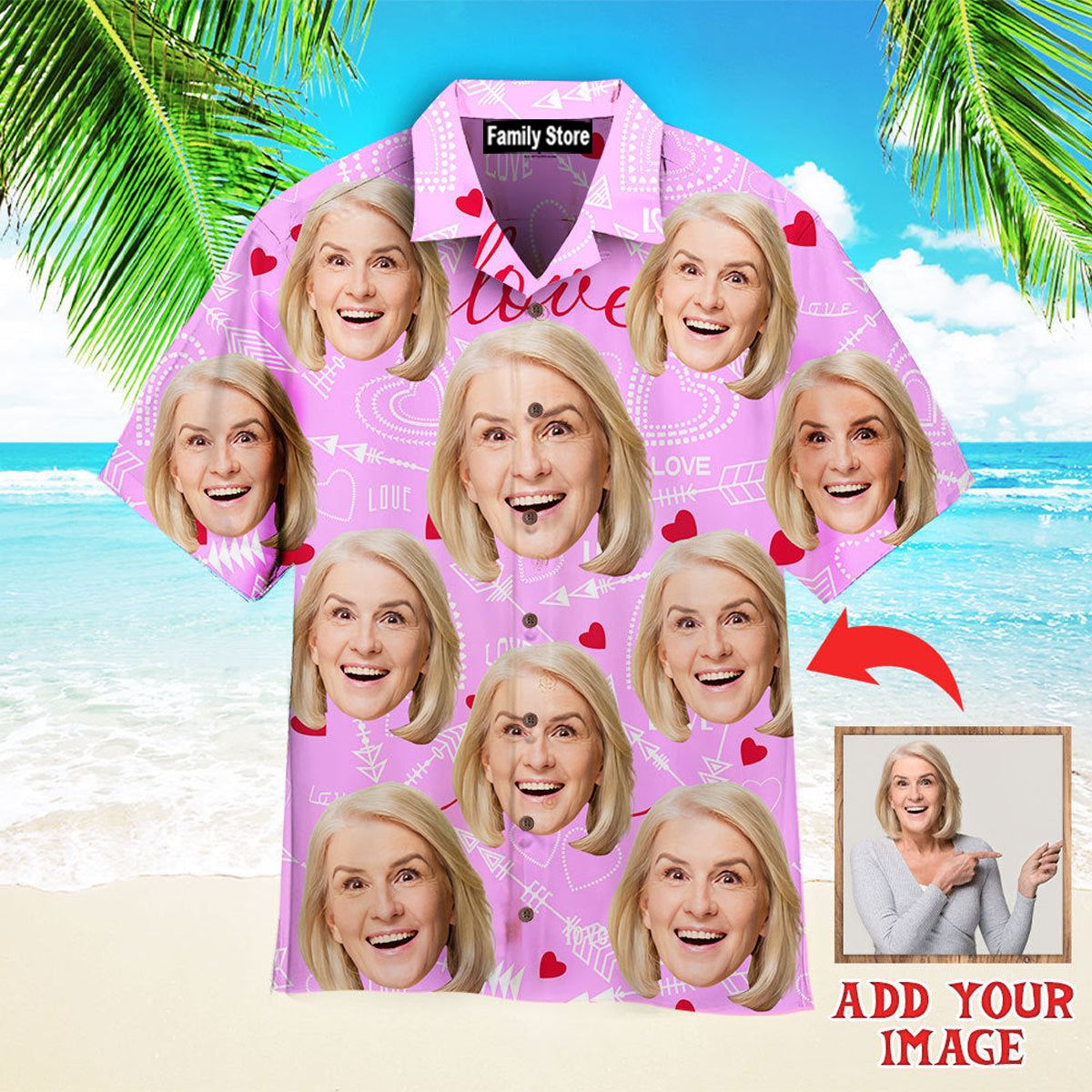 Custom Funny Face On Hearts Custom Hawaiian Shirt