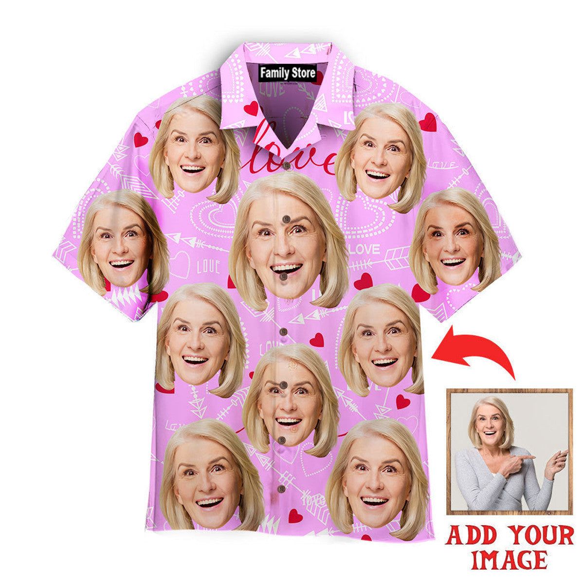 Custom Funny Face On Hearts Custom Hawaiian Shirt Custom Funny Face On Hearts Custom Hawaiian Shirt