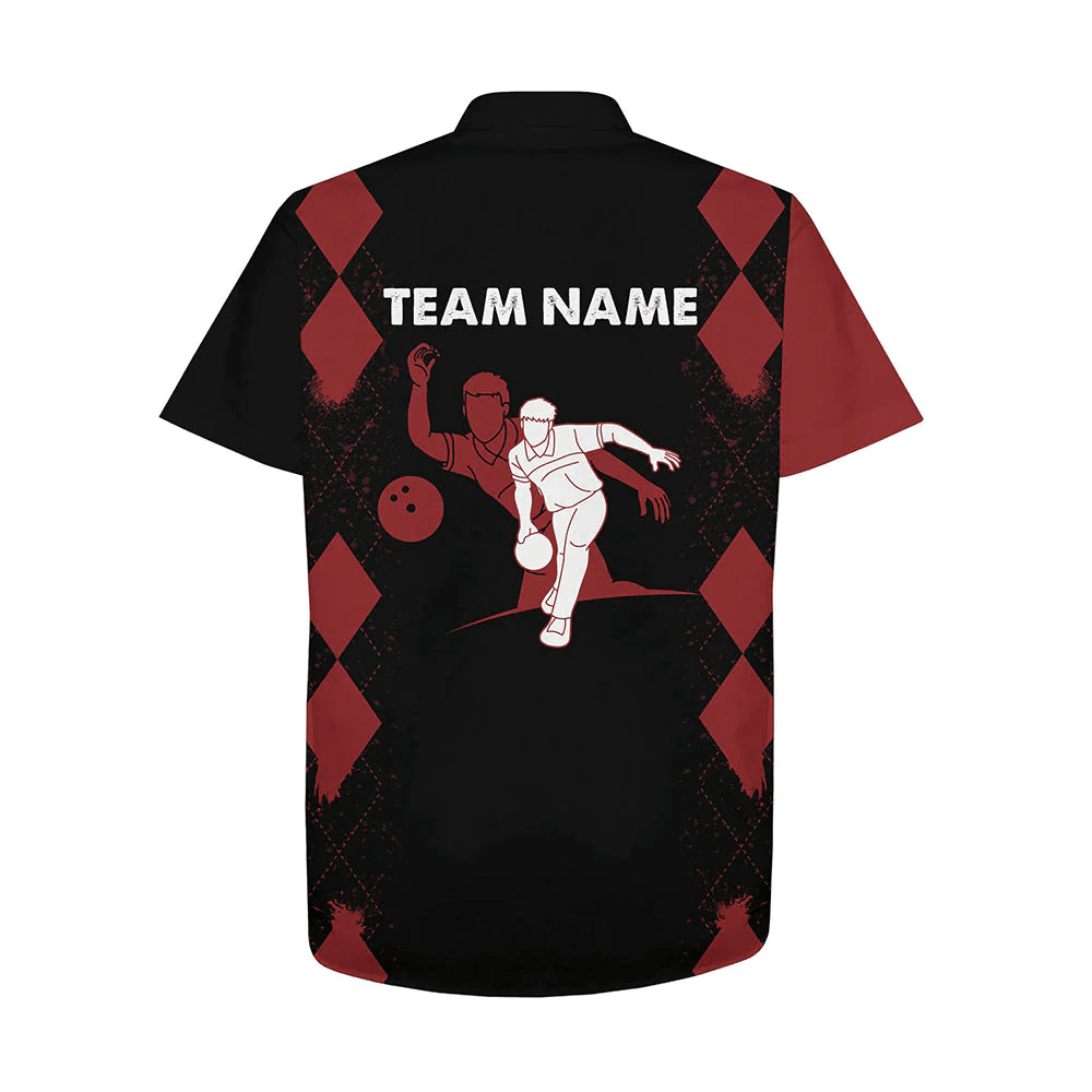 Custom Hawaiian Bowling Shirt, Personalized Name Red&Black Bowler Team Jersey For Bowling Lovers