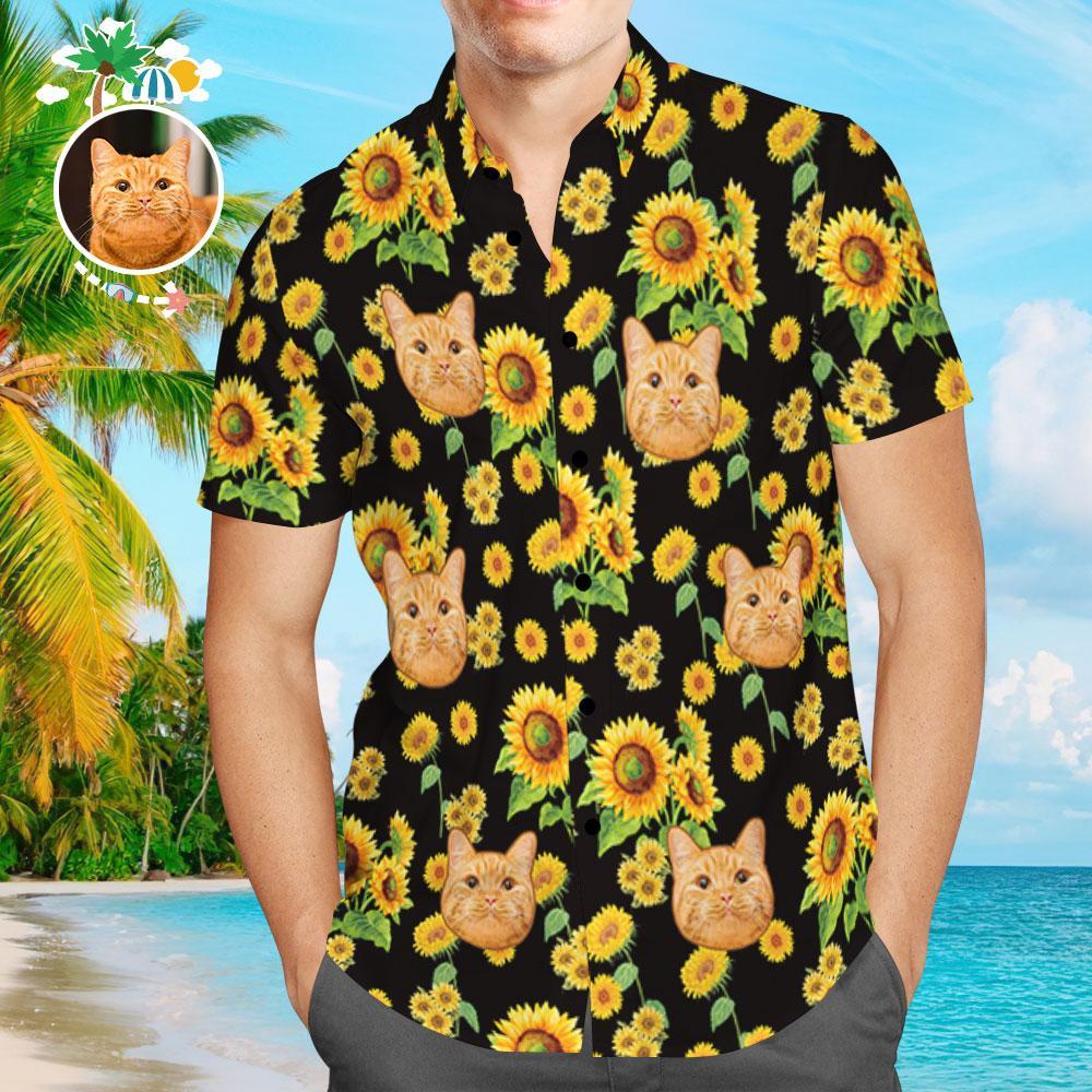 Custom Hawaiian Shirts Cat Face Sunflower Design Aloha Beach Shirt For Men Custom Hawaiian Shirts Cat Face Sunflower Design Aloha Beach Shirt For Men