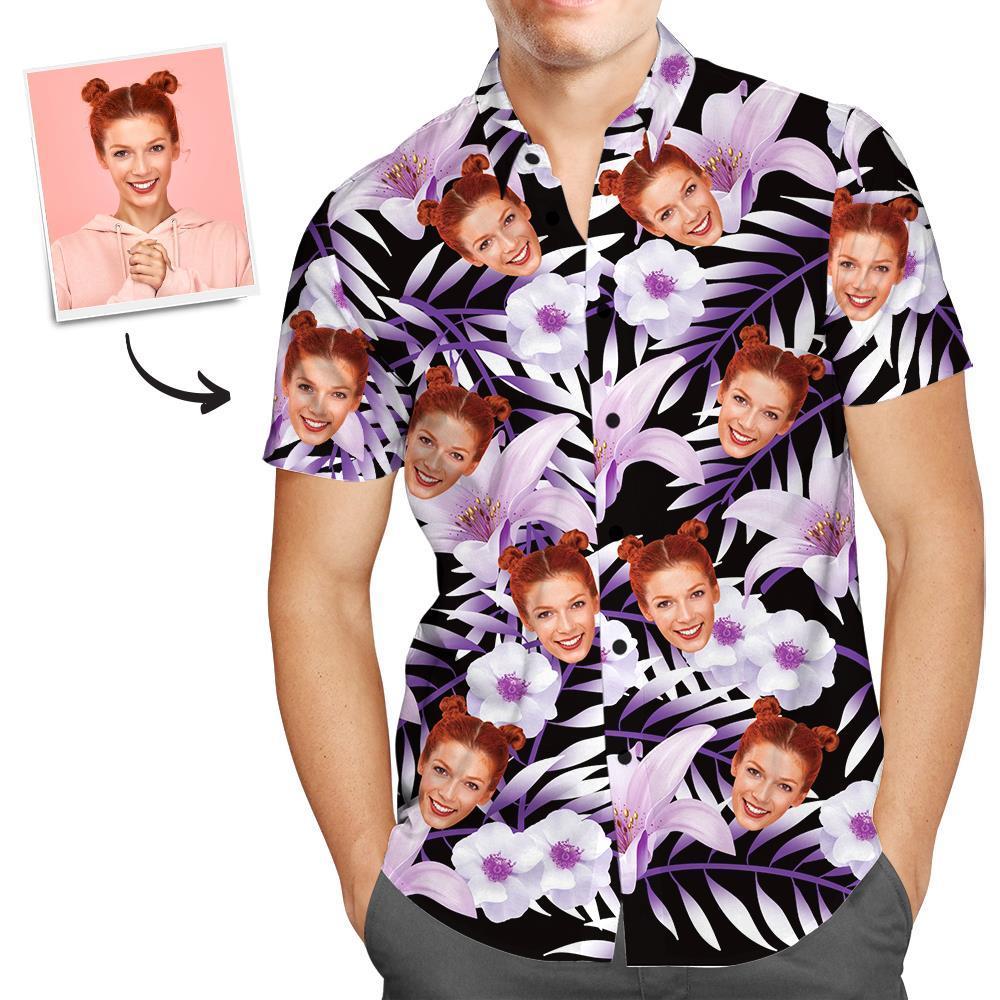 Custom Hawaiian Shirts Purple Flowers Personalized Aloha Beach Shirt For Men