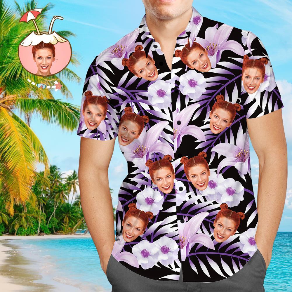 Custom Hawaiian Shirts Purple Flowers Personalized Aloha Beach Shirt For Men Custom Hawaiian Shirts Purple Flowers Personalized Aloha Beach Shirt For Men