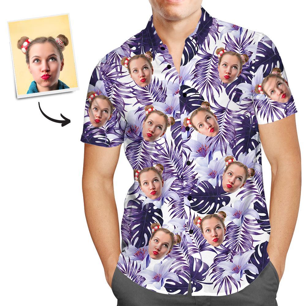 Custom Hawaiian Shirts Purple Rainforest Leaves Personalized Aloha Beach Shirt For Men