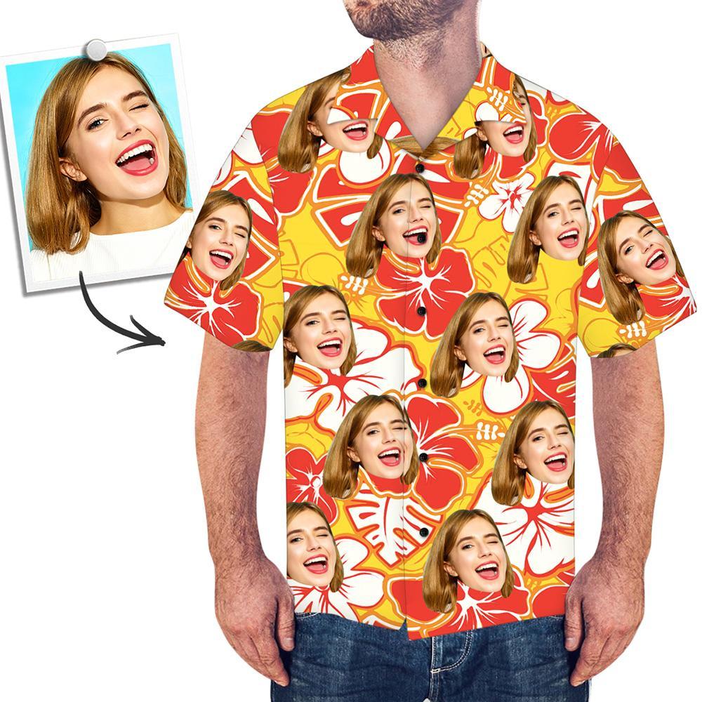 Custom Hawaiian Shirts Red And Yellow Flower Personalized Aloha Beach Shirt For Men