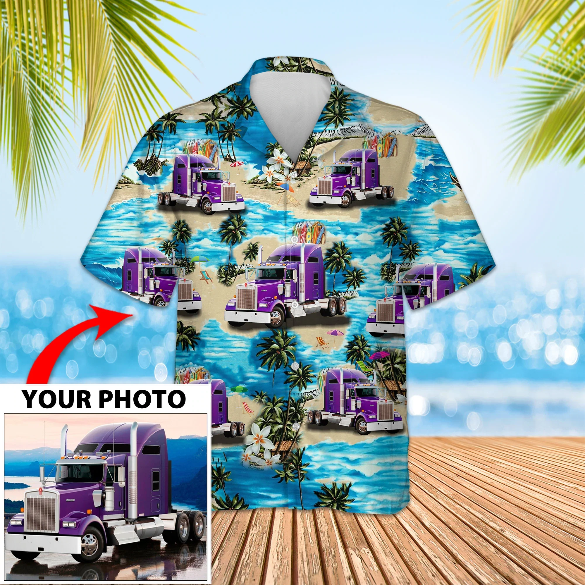 Custom Image Island Truck Trendy Hawaiian Shirt, Summer Short Sleeve Hawaiian Aloha Shirt For Men, Women