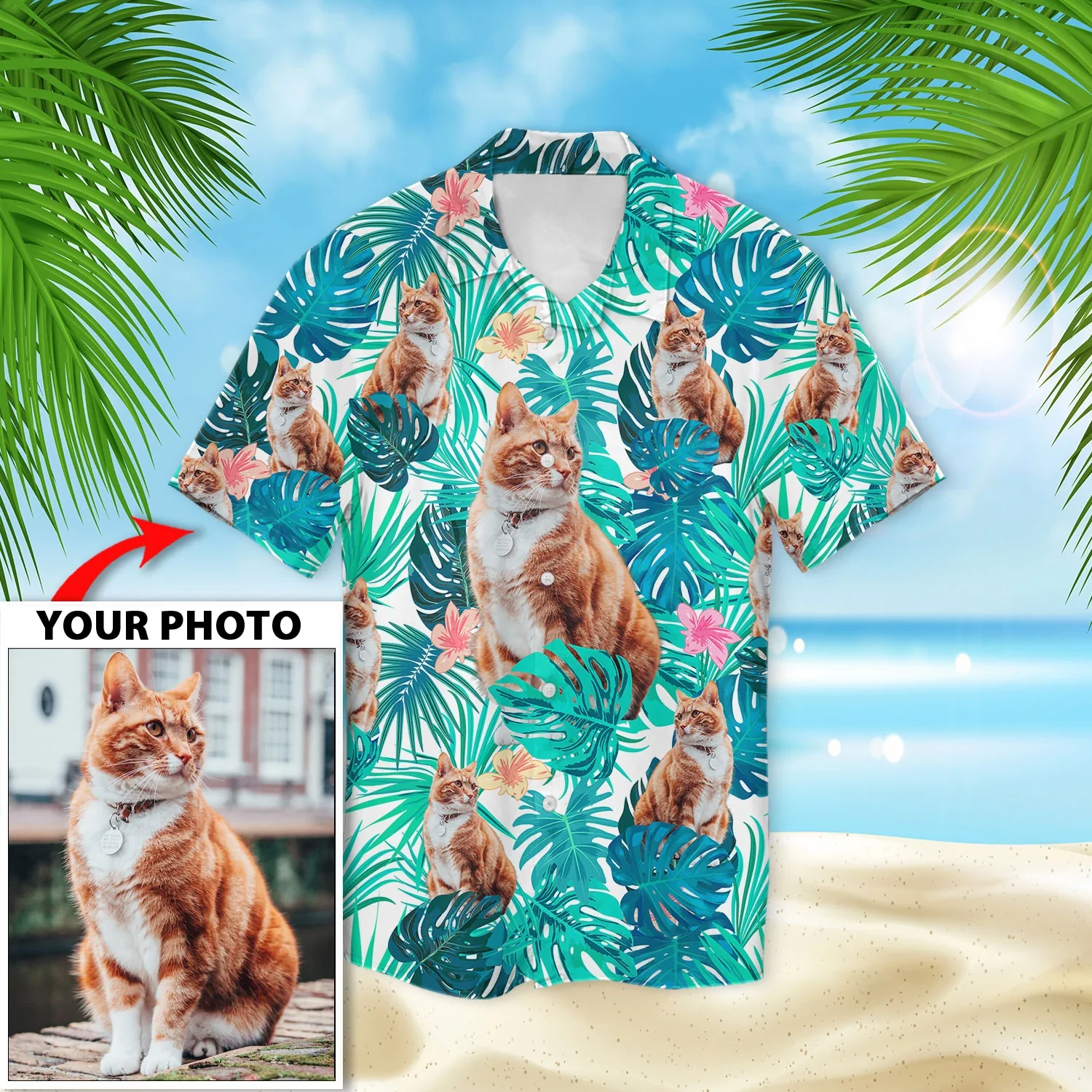 Custom Image Seamless Cat Trendy Hawaiian Shirt, Summer Short Sleeve Hawaiian Aloha Shirt, Gift For Cat Lovers