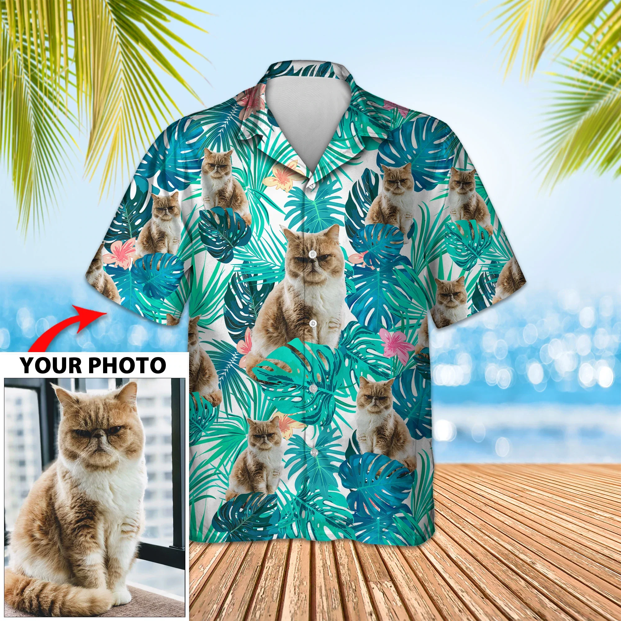 Custom Image Seamless Cat Trendy Hawaiian Shirt, Summer Short Sleeve Hawaiian Aloha Shirt, Gift For Cat Lovers