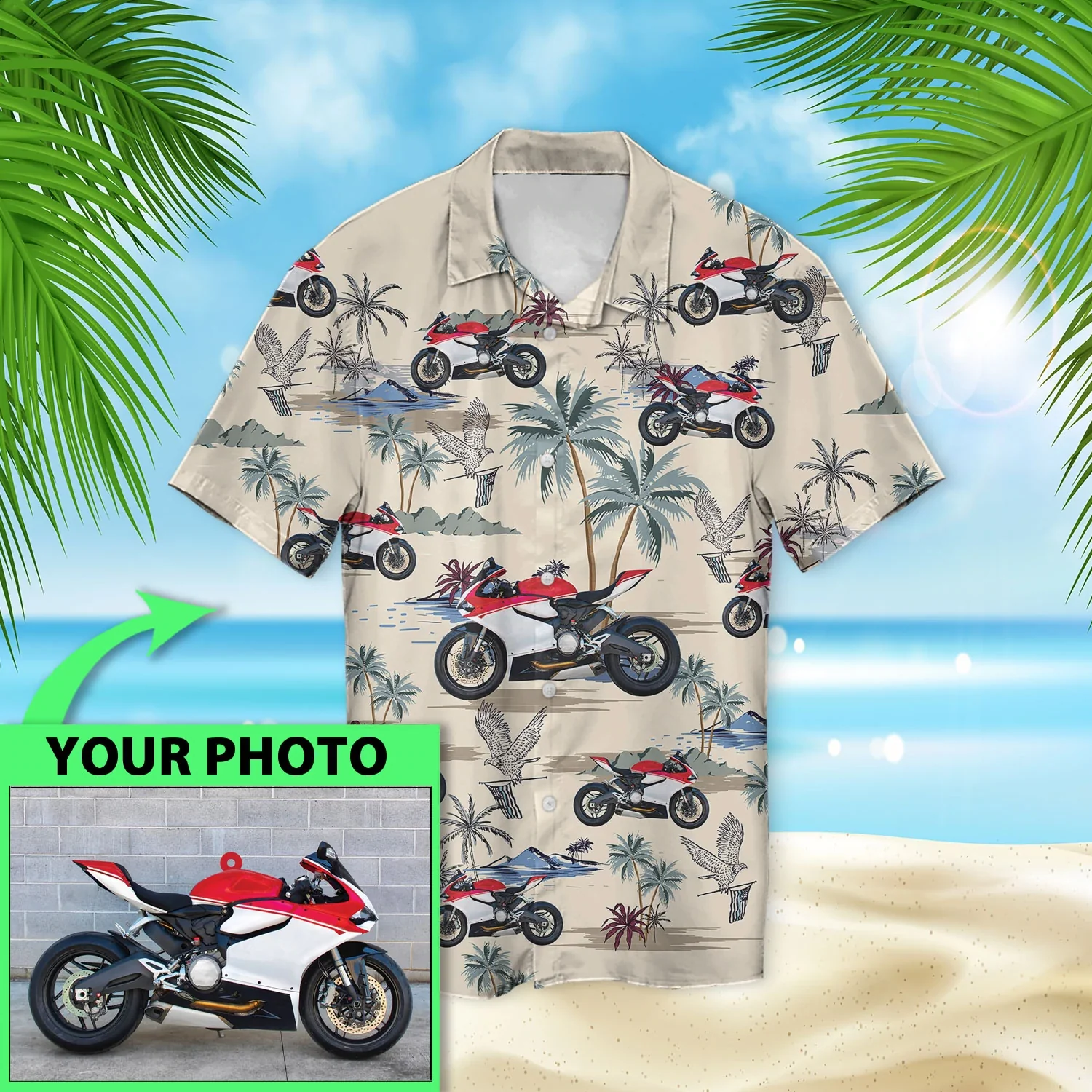 Custom Image Seamless Photo Biker Trendy Hawaiian Shirt, Summer Short Sleeve Hawaiian Aloha Shirt For Men, Women