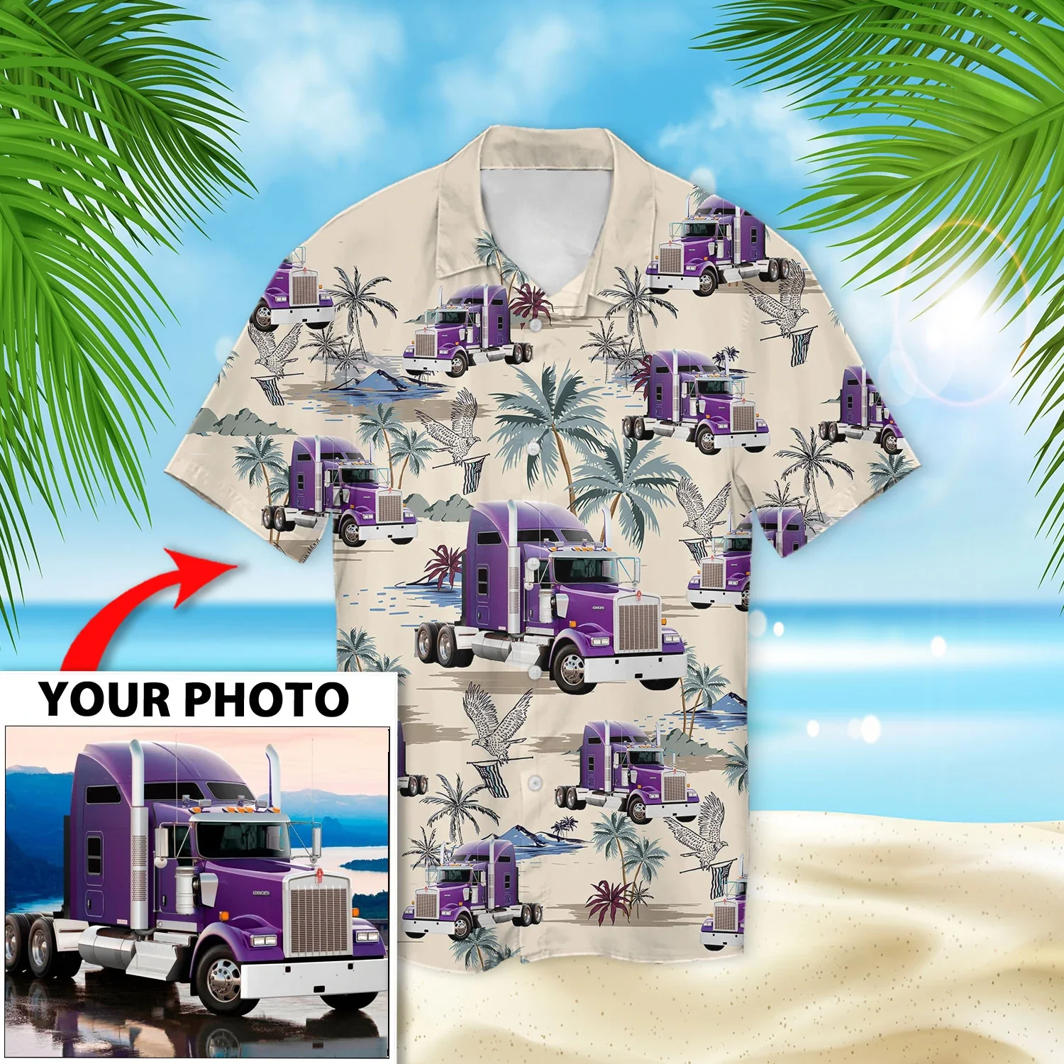 Custom Image Seamless Truck Trendy Hawaiian Shirt, Summer Short Sleeve Hawaiian Aloha Shirt For Men, Women
