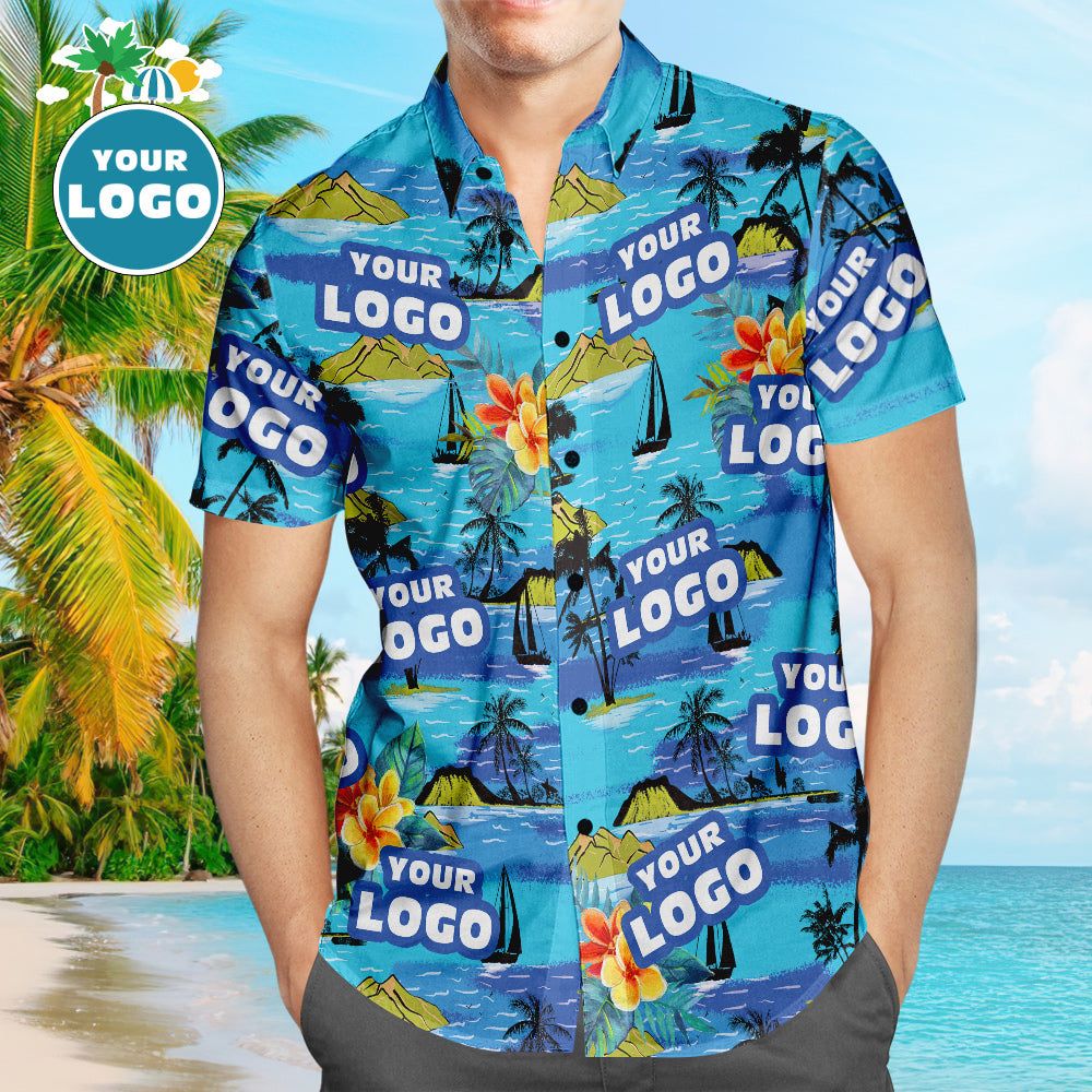Custom Logo Hawaiian Shirts Mountains Personalized Aloha Beach Shirt For Men