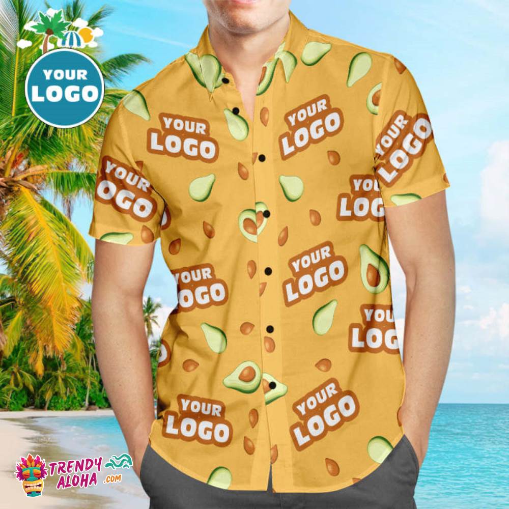 Custom Logo Trendy Aloha Hawaiian Shirts Avocado Personalized Aloha Beach Shirt For Men