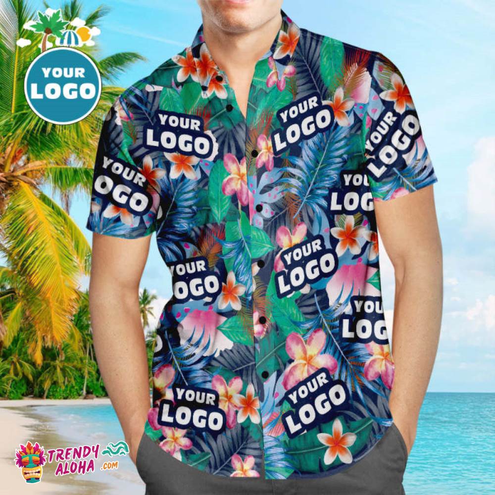 Custom Logo Trendy Aloha Hawaiian Shirts Colorful Flowers Personalized Aloha Beach Shirt For Men