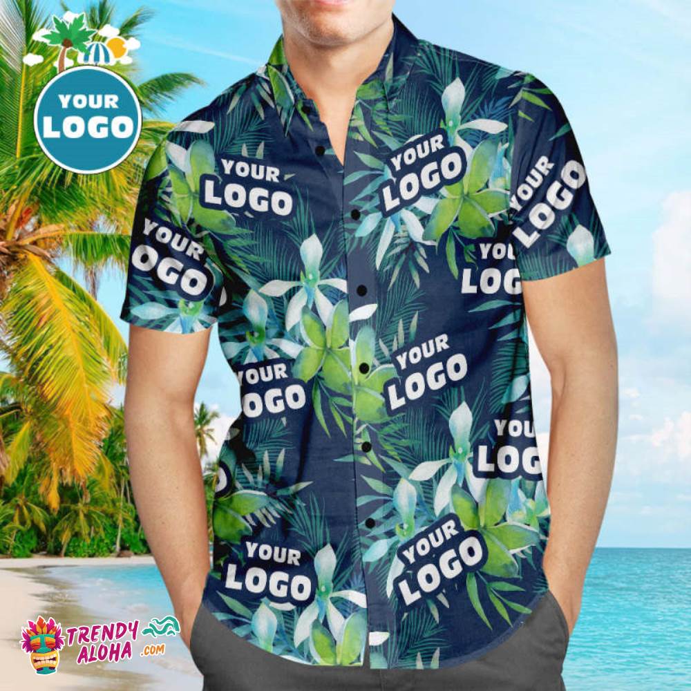 Custom Logo Trendy Aloha Hawaiian Shirts Leaves & Petal Aloha Beach Shirt For Men