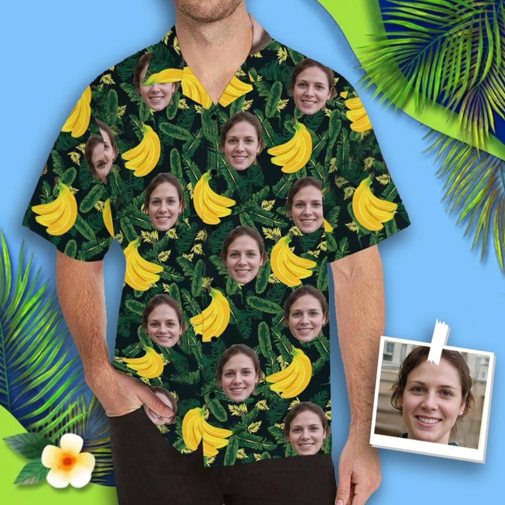 Custom Made Men’s Hawaiian Shirt With Face Banana Green Unique Design