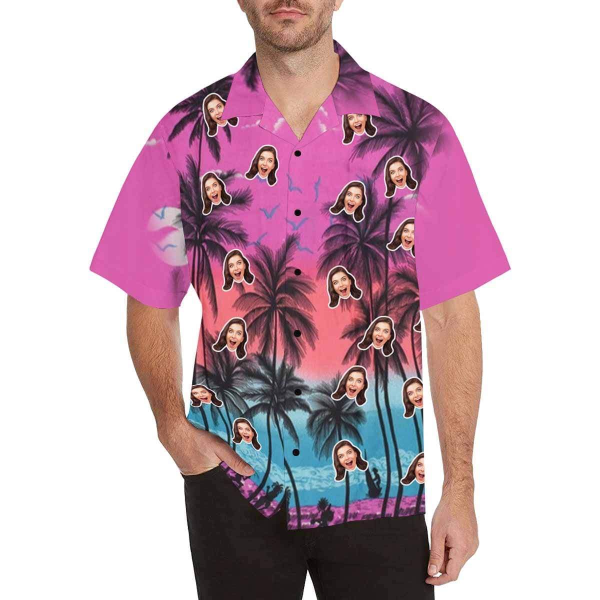 Custom Made Men's Hawaiian Shirt With Girlfriend Face Coconut Tree