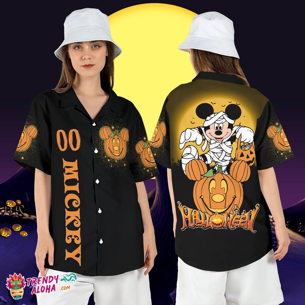Custom Mickey Mouse Halloween Pumpkin Skeleton Disney Aloha Top