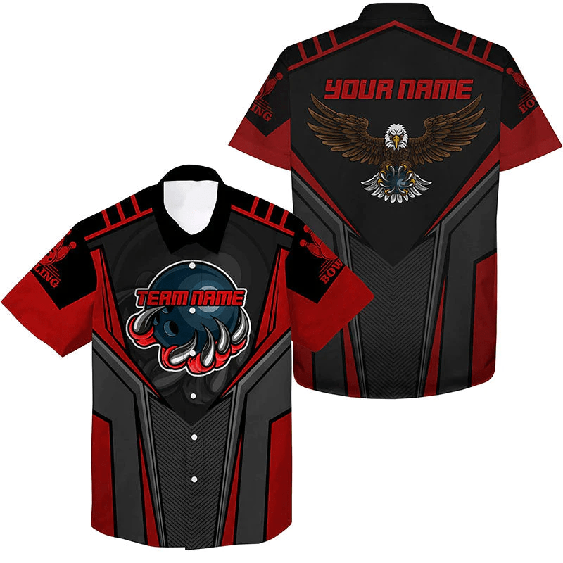 Custom Name And Team Name Bowling Trendy Hawaiian Shirt For Men, Eagle Men’s Bowling Team Shirts