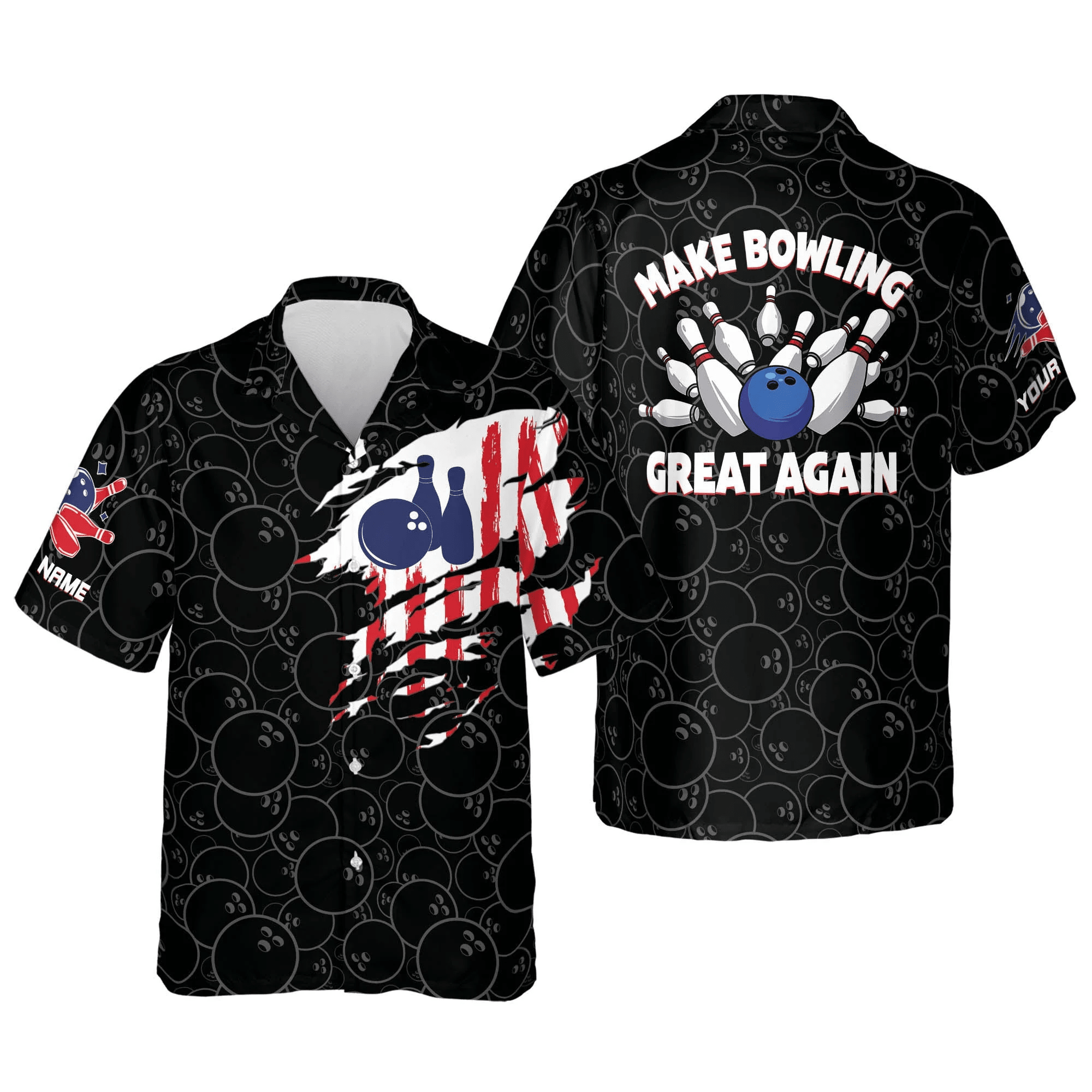 Custom Name Bowling Shirts For Men, Men’s Usa Trendy Hawaiian Shirt, Bowling Trendy Hawaiian Shirt For Men