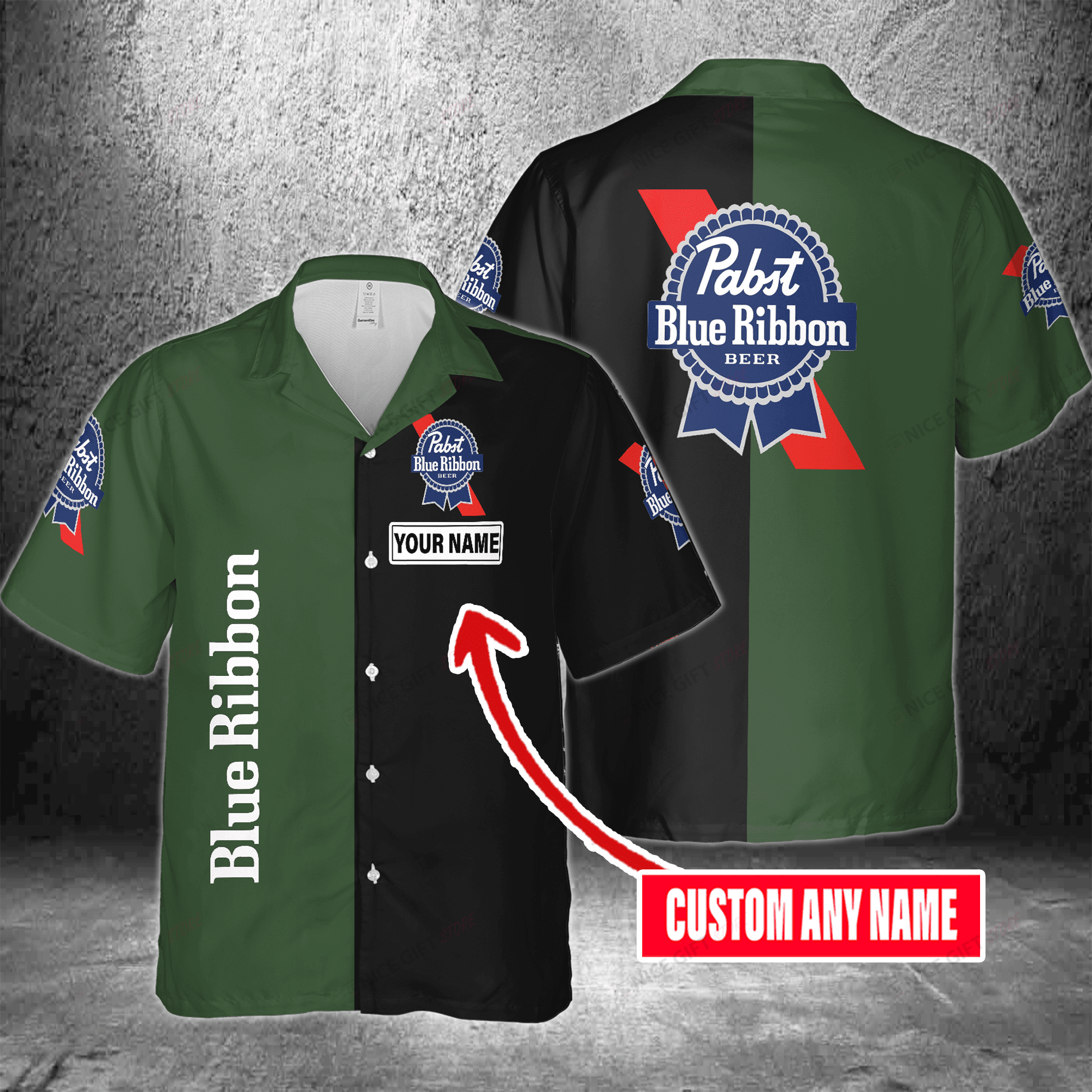 Custom Name Feature Pabst Blue Ribbon Hawaiian Shirt