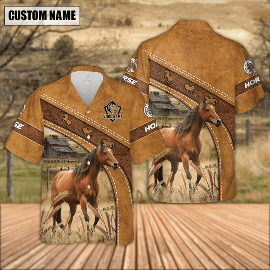 Custom Name Horse Leather Pattern Trendy Hawaiian Shirt, Horse Trendy Hawaiian Shirt Gift For Men And Women