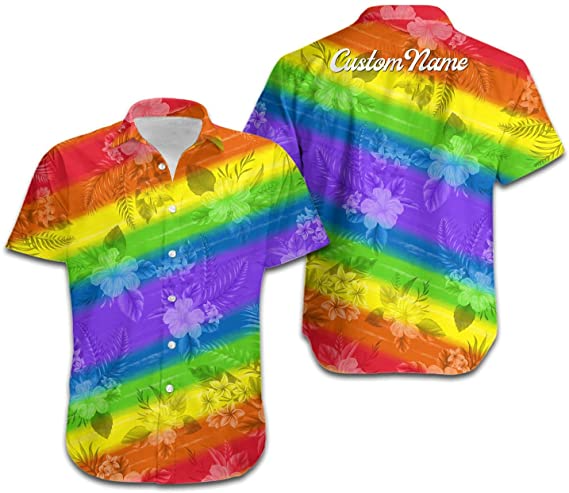 Custom Name Lgbt Rainbow Colorful Men Aloha Hawaiian Shirt