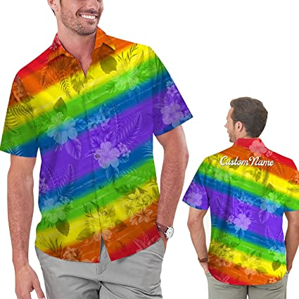 Custom Name Lgbt Rainbow Colorful Men Aloha Hawaiian Shirt