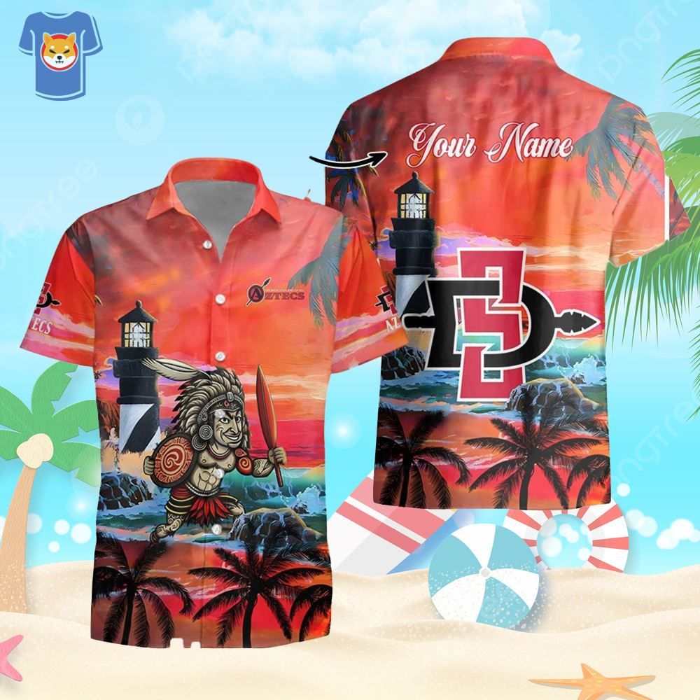 Custom Name San Diego State Aztecs Mens Basketball Mascot Beach Pattern For Fans Hawaiian Shirt Custom Name San Diego State Aztecs Mens Basketball Mascot Beach Pattern For Fans Hawaiian Shirt