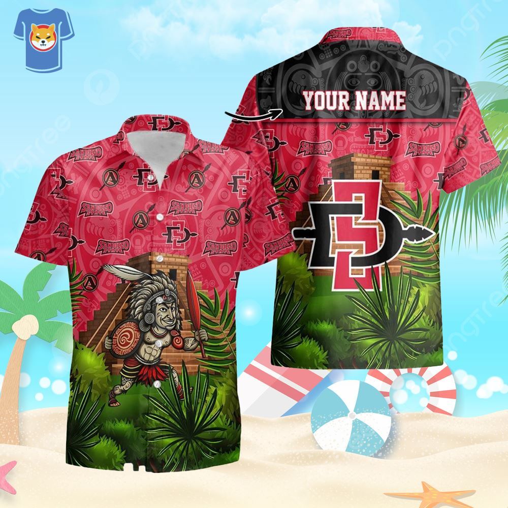Custom Name San Diego State Aztecs Mens Basketball Tropical Pattern Hawaiian Shirt Custom Name San Diego State Aztecs Mens Basketball Tropical Pattern Hawaiian Shirt