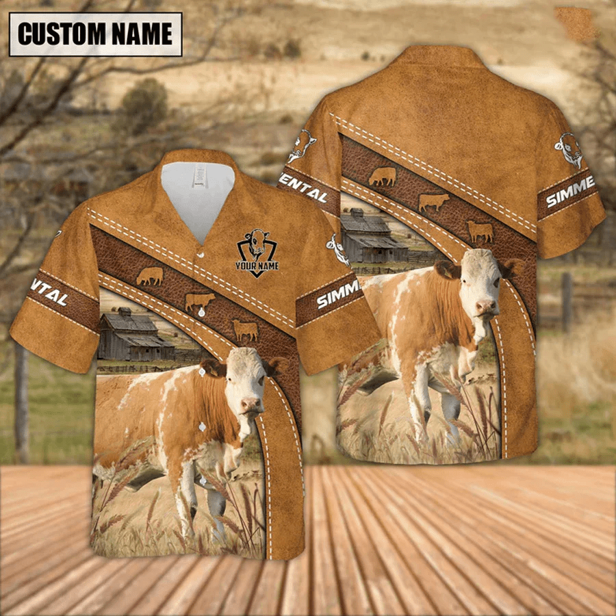 Custom Name Simmental Leather Pattern Trendy Hawaiian Shirt, Cow Trendy Hawaiian Shirt Gift For Men And Women