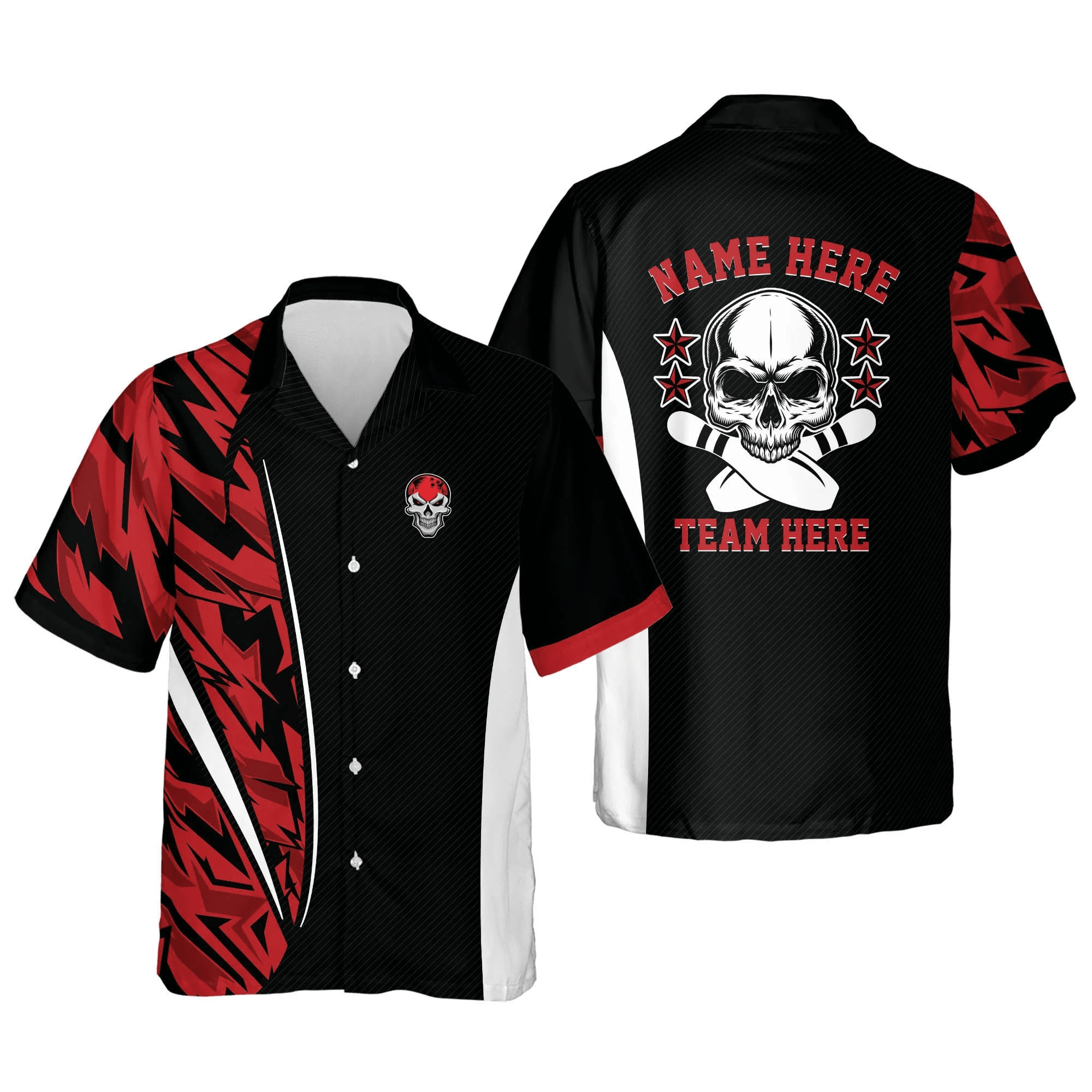 Custom Name Skull Bowling Shirts For Men Trendy Hawaiian Shirt