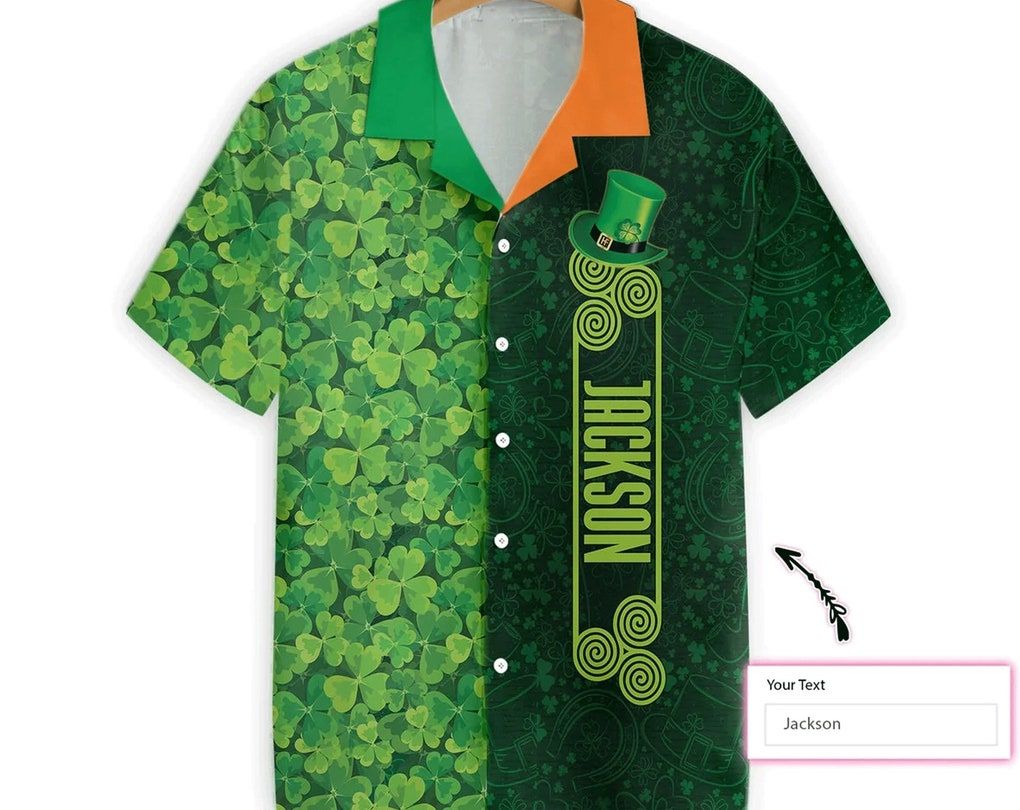 Custom Name Trendy Hawaiian Shirt, Shamrock Happy Saint Patrick’s Day Irish, Personalized Shirt, Hawaiian Set Gift, Gifts For Bachelor Party.