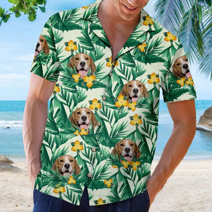 Custom Photo Colorful Tropical Flowers And Leaves Pattern – Dog & Cat Hawaiian Shirt Custom Photo Colorful Tropical Flowers And Leaves Pattern – Dog & Cat Hawaiian Shirt