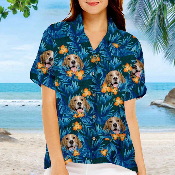 Custom Photo Colorful Tropical Flowers And Leaves Pattern – Dog & Cat Hawaiian Shirt