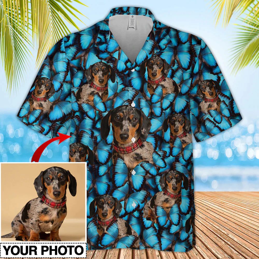 Custom Photo Dog Butterflies Hawaiian Shirt